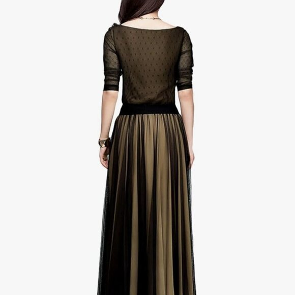 Miusol NWT SZ XL Black Polka Dot Mesh Formal Maxi Prom Mother of the Bride Black - Picture 3 of 15